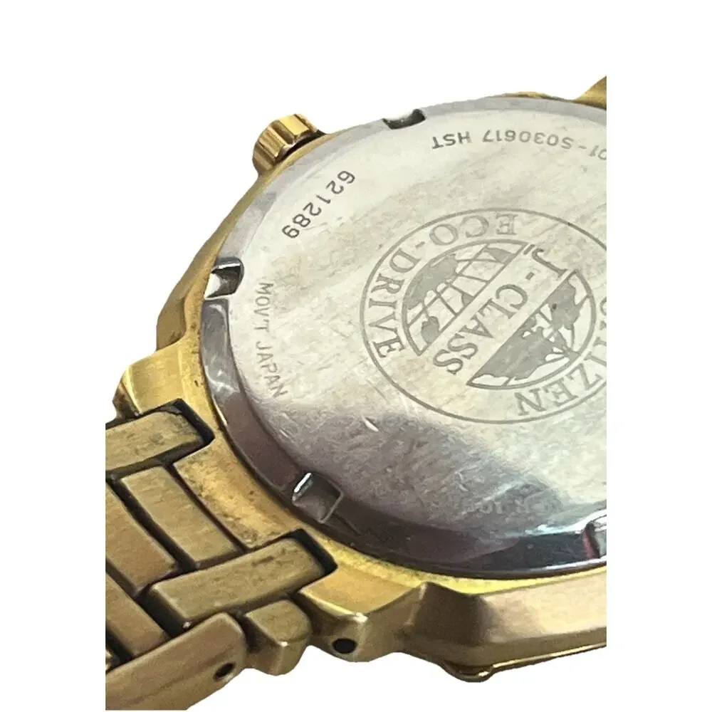 Citizen Eco-Drive Diamond Bezel Gold Tone Day Date Spanish WR100 Watch Works